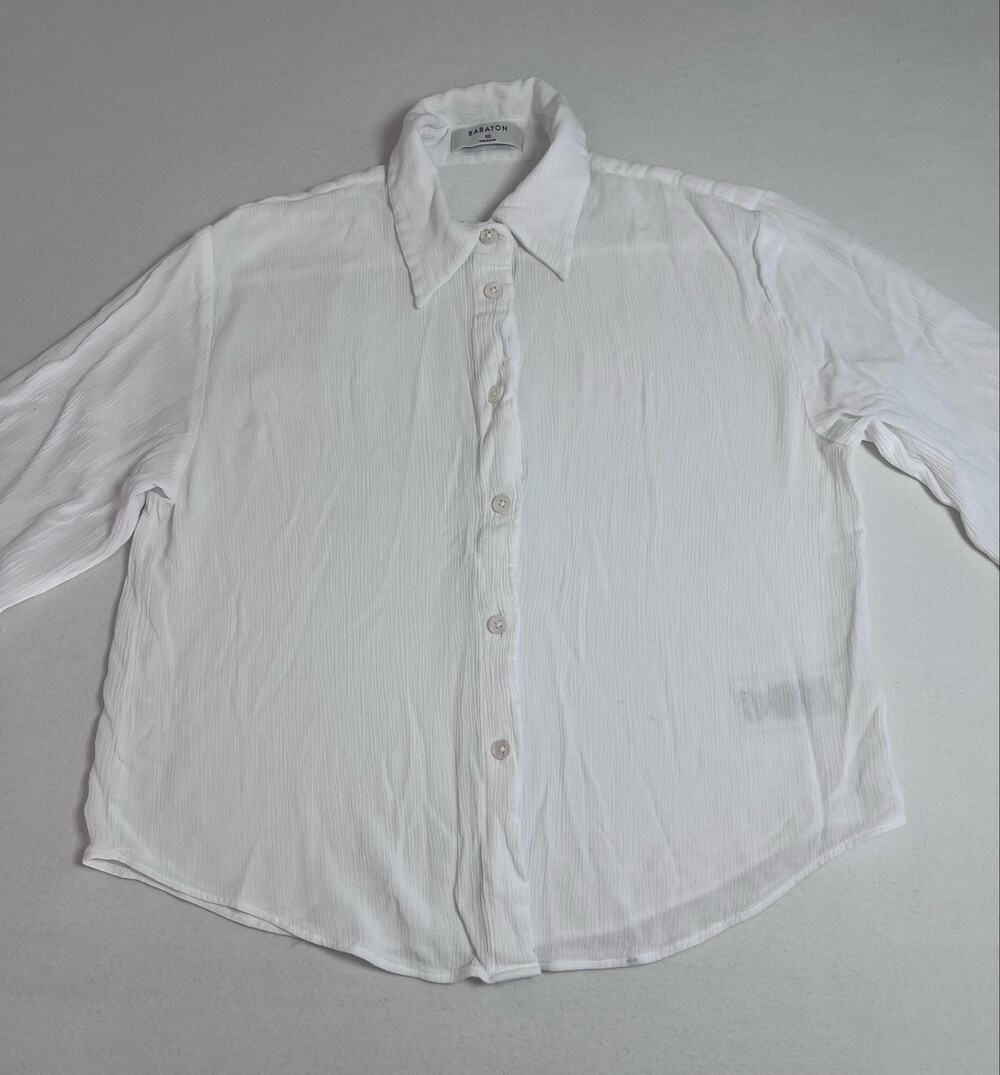 Aritzia Babaton Carrington Shirt Womens XS White Crinkle Viscose Button Up